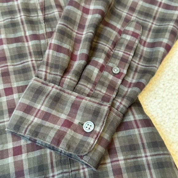 John Varvatos USA olive plaid long sleeve button up shirt, zipper pockets Large - Picture 5 of 10